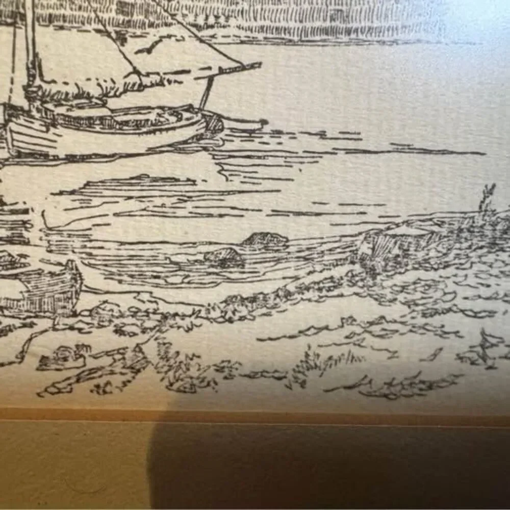 Pair of Vintage Nautical Ink Etchings in Wood Frames [Art 444]